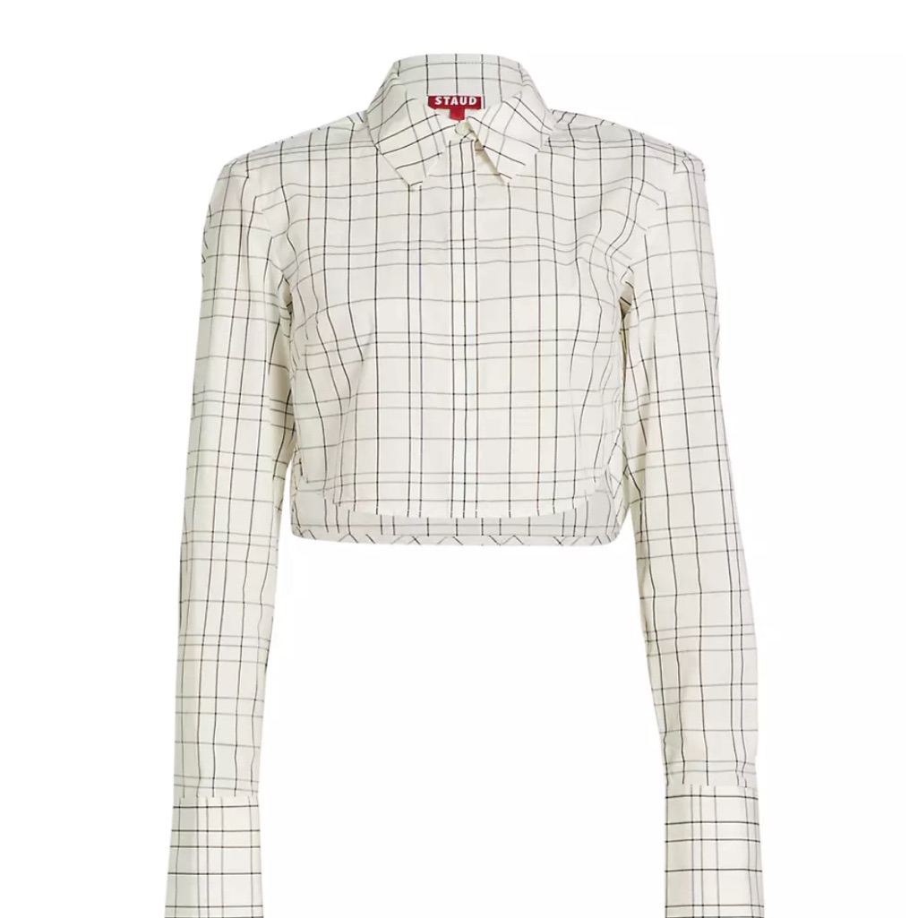 Ivory Plaid Staud Seneca Plaid Cropped Shirt